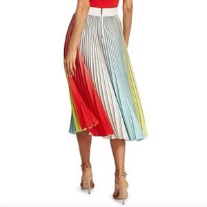 Alice + Olivia A-Line Pleated Midi Skirt White and Green
